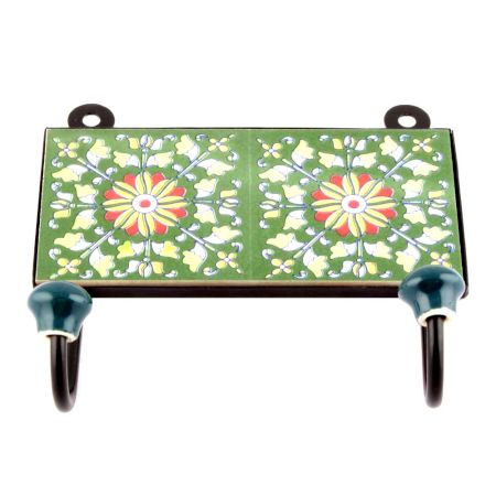Forest Green Flower Ceramic Tiles Hooks Online